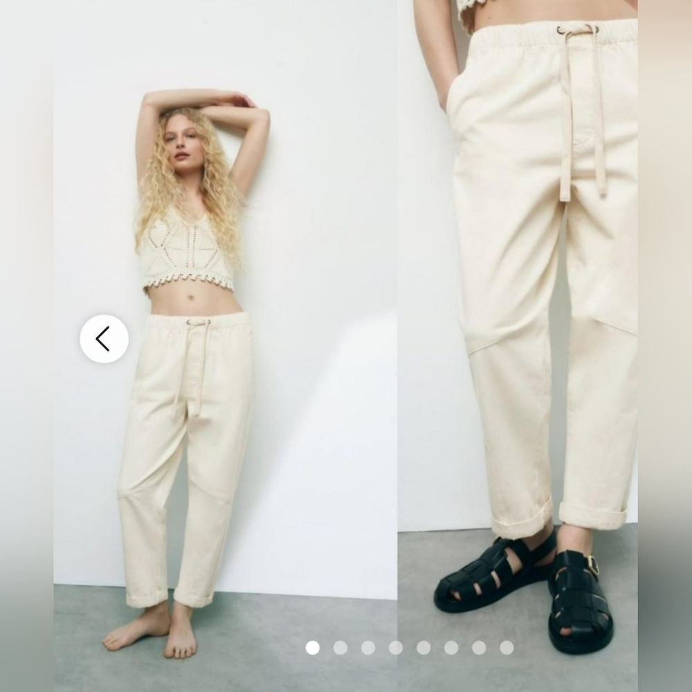 Zara Beige drawstring denim